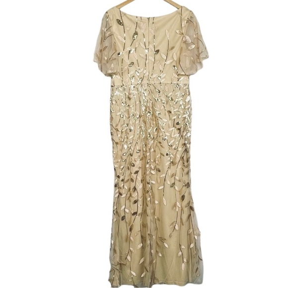 Ever Pretty Gold Shimmery Leaf Embroidered VNeck RuffleSleeves Maxi Dress NWT 2X - Picture 6 of 16